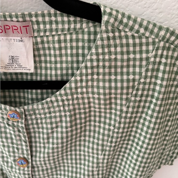 Vintage Esprit Green Checkered Blouse with hand painted buttons size XSmall - Picture 10 of 15